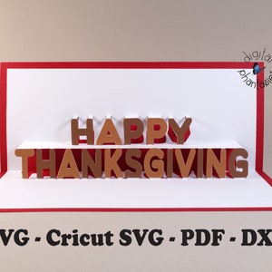Feliz Dia de Ação de Graças Slimline Pop Up Card SVG Corte Arquivo Download Instantâneo