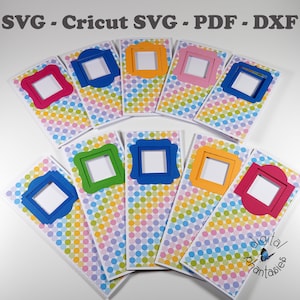 Fichier de coupe Slimline Trifold Card SVG avec fenêtre carrée et kit d'enveloppes assorties Taille mini et standard incluse plus 6 cadres carrés