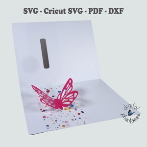 Butterfly Pull Through Card Cutting SVG Archivo de corte para máquinas Cricut y Silhouette / Fun Interactive Butterfly Pop Up Card Template SC1