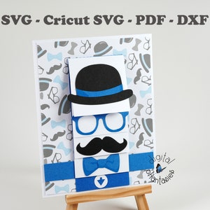 Cartão cascata de chapéu e bigode com arquivo de corte de envelope SVG para máquinas Cricut e Silhouette
