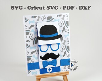 Hat and Mustache Waterfall Card with Envelope Cutting File SVG for Cricut and Silhouette machines