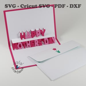 Happy Mothers Day pop-up kaart met envelop SVG snijden-bestand - SVG Instant Digitale Download
