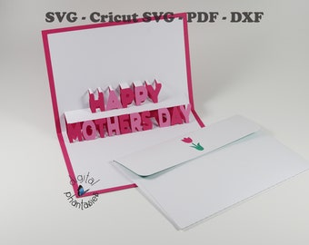 Happy Mothers Day Pop Up Card with Envelope SVG Cutting File - SVG Instant Digital Download