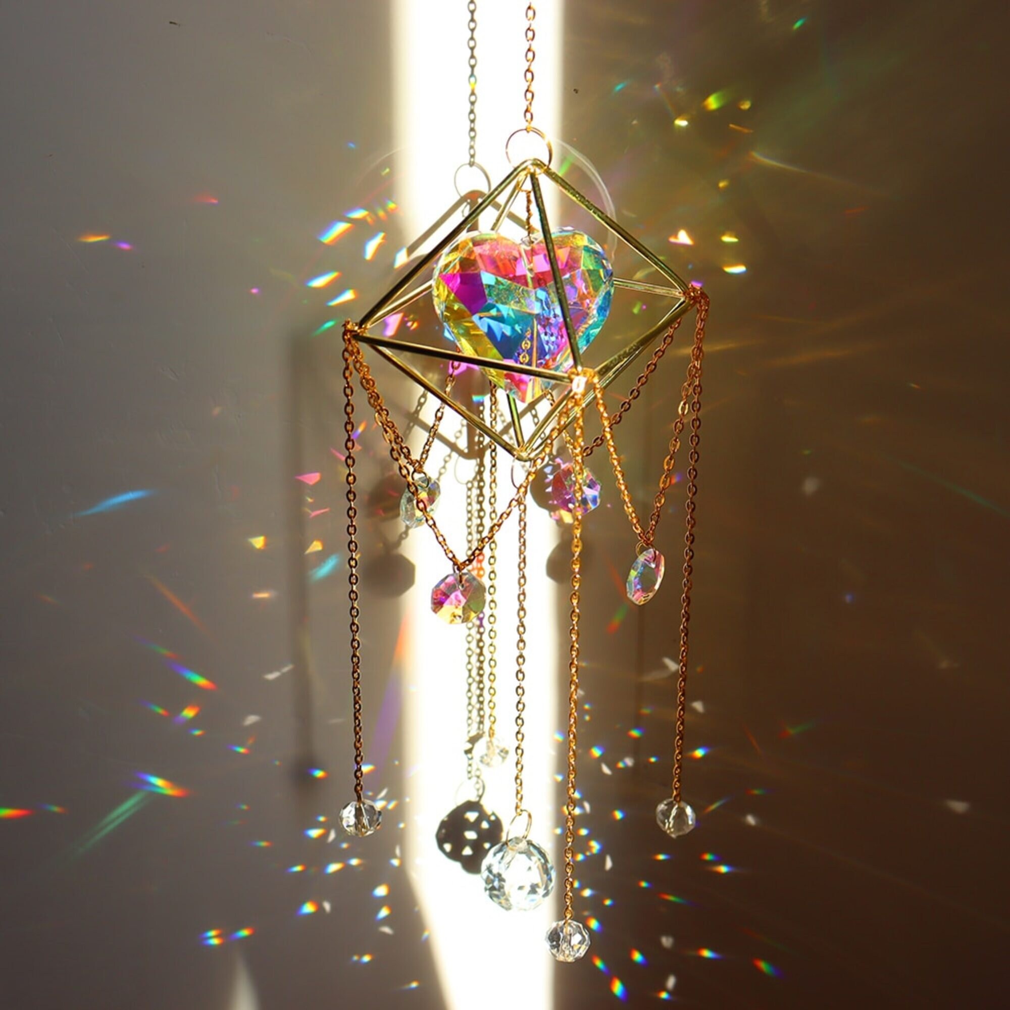 YU FENG Hanging Crystal Prism Suncatcher Ornament Window Garden Decor Colorful Faceted Crystal Glass Drop Rainbow Maker Pendant 