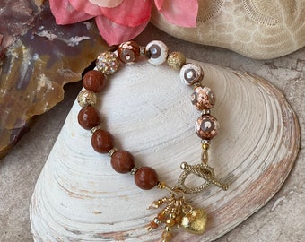 Tibetan agate and Brown Goldstone Bracelet