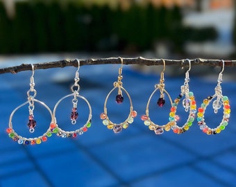 Colorful Glass Bead Hoop Earrings