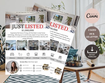 Open House Flyer, Just Listed Flyer, Real Estate Marketing, Real Estate Open House Flyer Canva, Editable Canva Template, Seller, Home Buyer