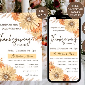 Thanksgiving Invitation, Thanksgiving Dinner Invitation, Let's Give Thanks Invitation Template, Thanksgiving Invite, Printable Thanksgiving