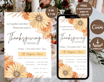 Thanksgiving Invitation, Thanksgiving Dinner Invitation, Let's Give Thanks Invitation Template, Thanksgiving Invite, Printable Thanksgiving