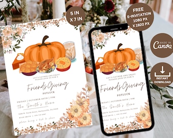 Friendsgiving Evite, Friendsgiving Invite, Friendsgiving Invitation, Friendsgiving Card, Friendsgiving Menu Template, Friendsgiving Template
