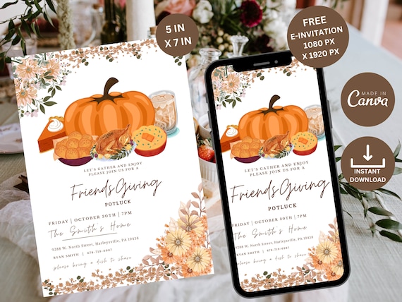 Friendsgiving Evite, Friendsgiving Invite, Friendsgiving Invitation, Friendsgiving Card, Friendsgiving Menu Template, Friendsgiving Template