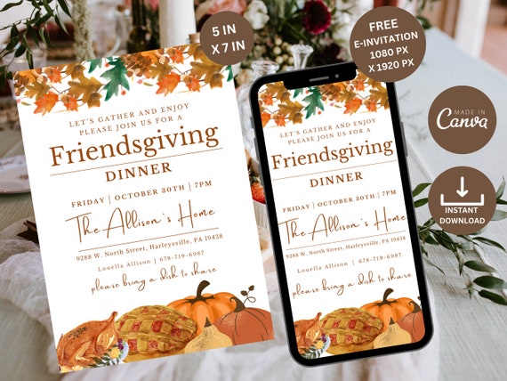 Friendsgiving Invitation, Friendsgiving Evite, Friendsgiving Invite, Friendsgiving Card, Friendsgiving Menu Template, Friendsgiving Template