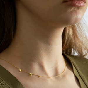 Personalized Gold Initial Necklace, Gold Sideways Letter Necklace, Anniversary Gift for Mom,Grandma Necklace,Name Jewelry,Necklace for Women