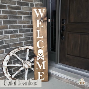 Welcome Spooky Skulls, Autumn Sign, Halloween, Cute Spooky Porch, Fall Porch, Porch Leaner, Porch Sign SVG, Digital Designs, Halloween sign