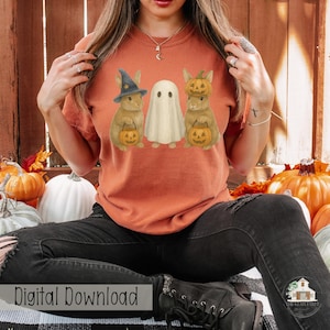 Boo Ghost Bunnies PNG: disegno a sublimazione di un coniglio di Halloween