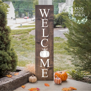 Welcome With Pumpkin Porch Sign SVG, Porch Leaner SVG, Porch Sign File, Cricuit & Silhoette Designs