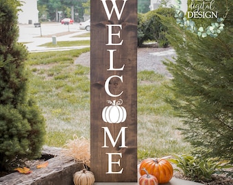 Welcome With Pumpkin Porch Sign SVG, Porch Leaner SVG, Porch Sign File, Cricuit & Silhoette Designs