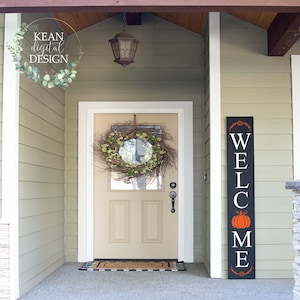 Welcome With Pumpkin Porch Sign SVG, Porch Leaner SVG, Porch Sign File, Cricuit & Silhoette Designs
