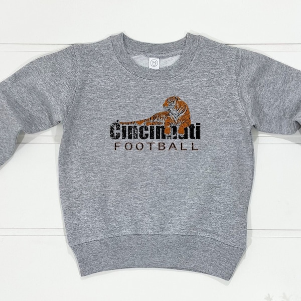 Kids Cincinnati Football Sweatshirt | Distressed Football Cincy Shirt | Hometown Pride | Kids Birthday Gift | Youth Cincinanati Sweatshirt