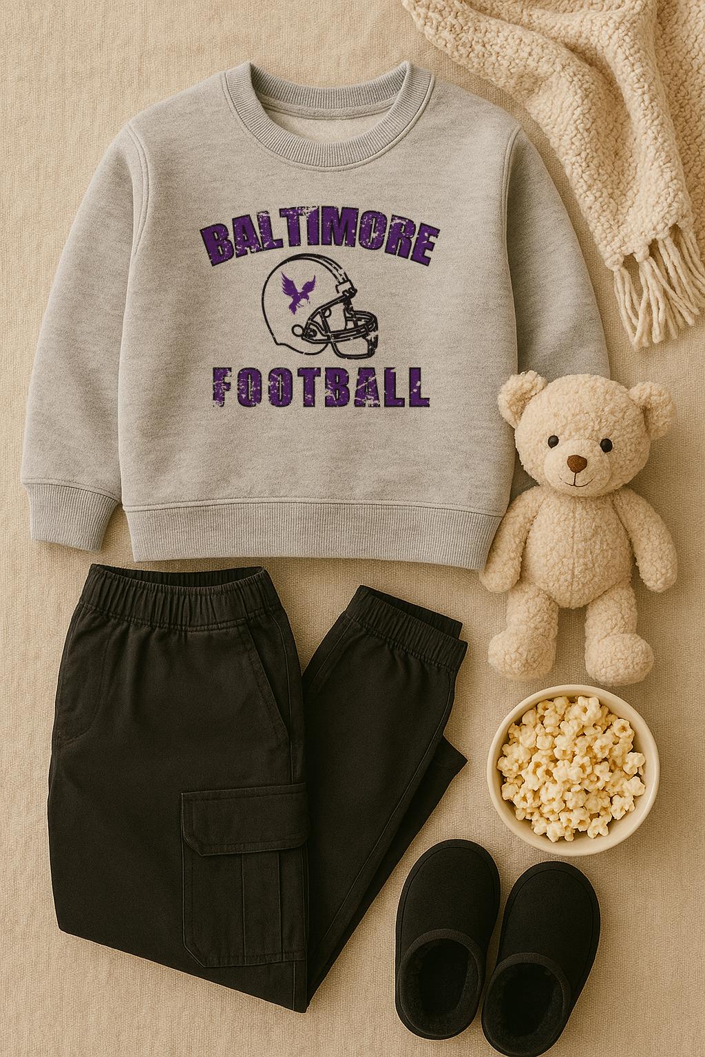 Kids Vintage Baltimore Football Sweatshirt | Toddler Football Fan | Kids Baltimore Maryland Football | Ravens Flock