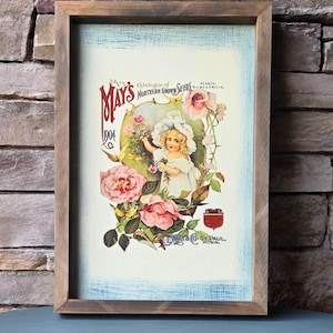 Vintage Seed Catalogue Framed Wall Art - Rustic Farmhouse Botanical Print for Garden Lovers