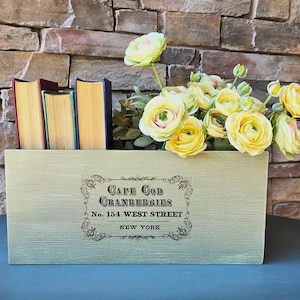 Caixa de madeira estilo vintage • Caixa decorativa verde-sálvia • Prateleira rústica para casa de campo, decoração de despensa