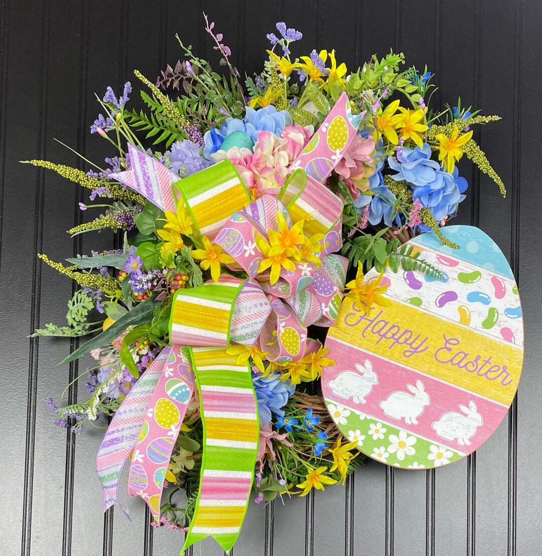 Spring Decor Door, Easter Grapevine Wreath, Easter Egg Decor, Spring