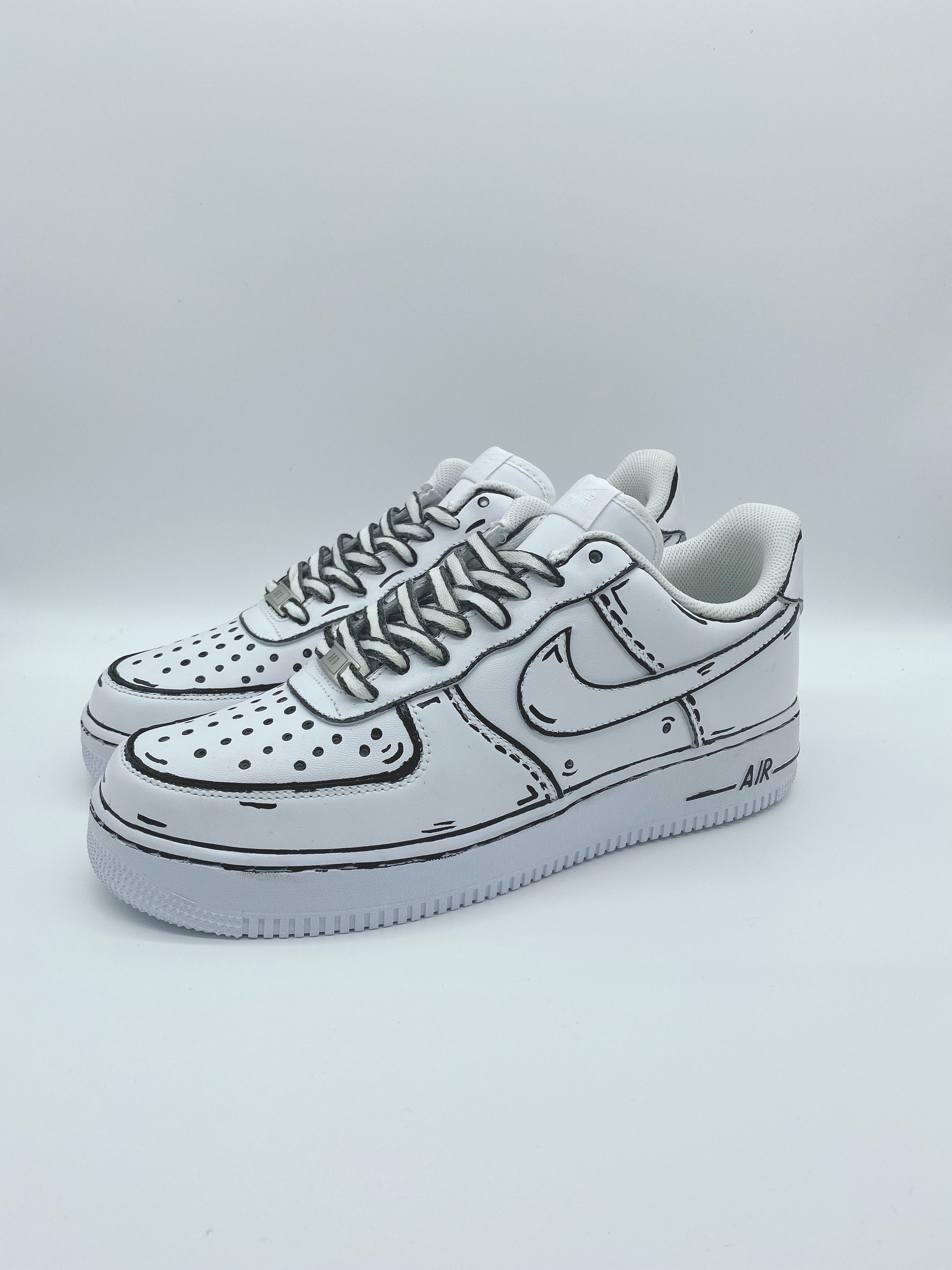 Nike Air Force 1 Custom Low Cartoon Pink Shoes White Black Outline