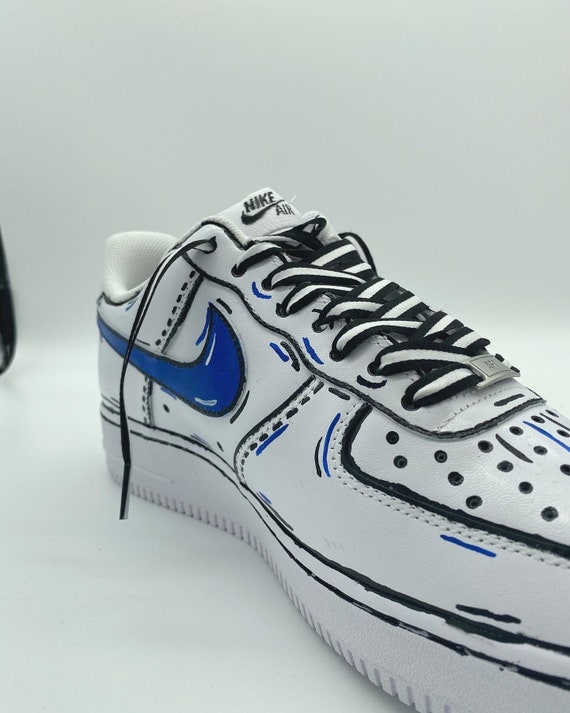 Red, Grey, Blue Cartoon White Nike Air Force One Mid Custom