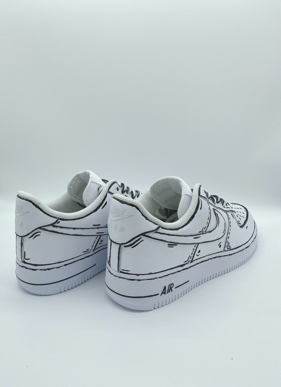 Nike Air Force 1 Black Cartoon Custom Shoes White Outline Mens Womens Kids  Sizes