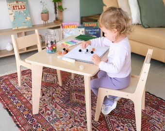 Montessori Table and Chair Set: Birch Plywood Toddler Furniture