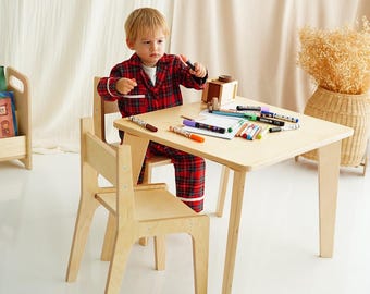 Montessori Table and Chair Set: Birch Plywood Toddler Furniture