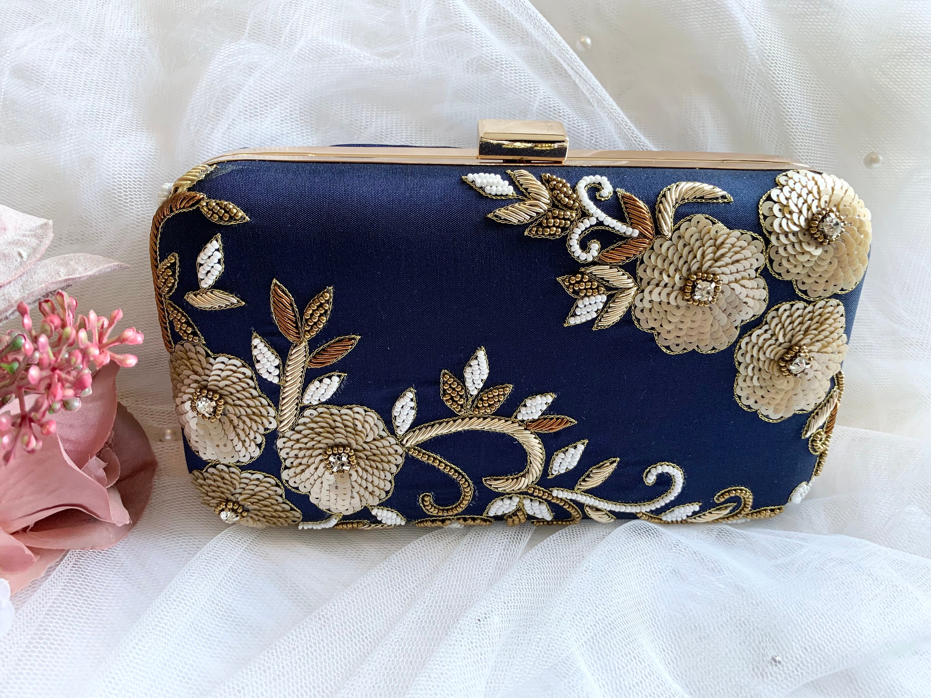 Larroudé Erin Clutch in Royal Blue Stamped Leather U