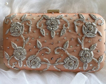Handmade Zardozi Embroidery Clutch Bag, Party Accessory