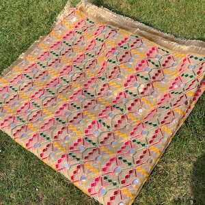 Organza Mehndi Dupatta: Mirror & Thread Work, Indian Wedding