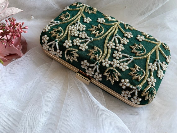 Mint Clutch Bag - Women's pearl & zardozi evening bag for weddings