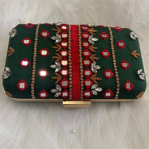 Handgefertigte Zardozi Stickerei Clutch Tasche / Hochzeit Party Clutch Taschen / Perfekt für jeden Anlass.