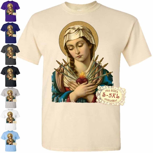 Nuestra Señora de los Dolores V2 DTG PRINT Hombre Camiseta S M L XL 2XL 3XL 4XL 5XL