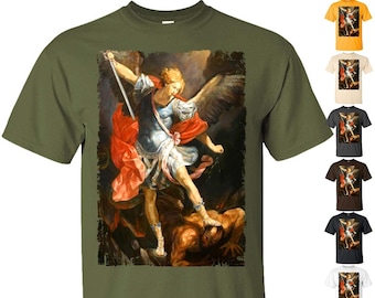 Saint Michael Archangel Saint Michael the Archangel Destroy Devil V13 DTG PRINT Men TShirt S M L XL 2XL 3XL 4XL 5XL