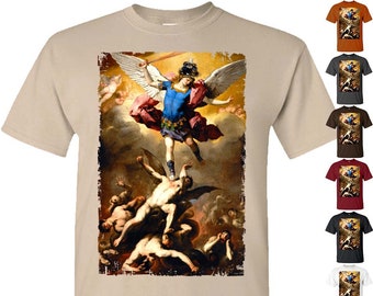 Saint Michael Archangel Saint Michael the Archangel Destroy Devil V14 DTG PRINT Men TShirt S M L XL 2XL 3XL 4XL 5XL