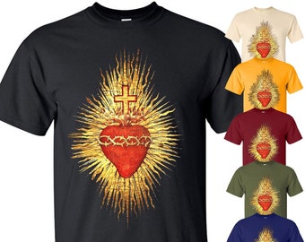 Stained Glass The Sacred Heart of Jesus V3 DTG PRINT Men TShirt S M L XL 2XL 3XL 4XL 5XL