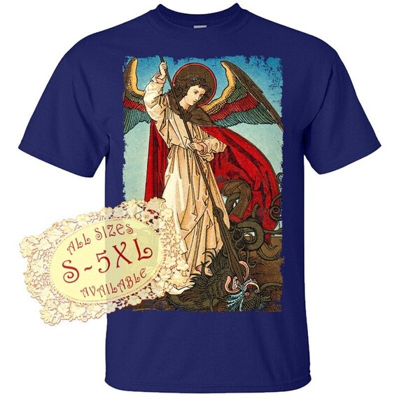 Saint Michael Archangel V16 Catolic Christian Church DTG PRINT Men 