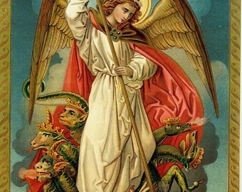 Saint Michael the Archangel Destroy Devil V8 Poster Print Art Home