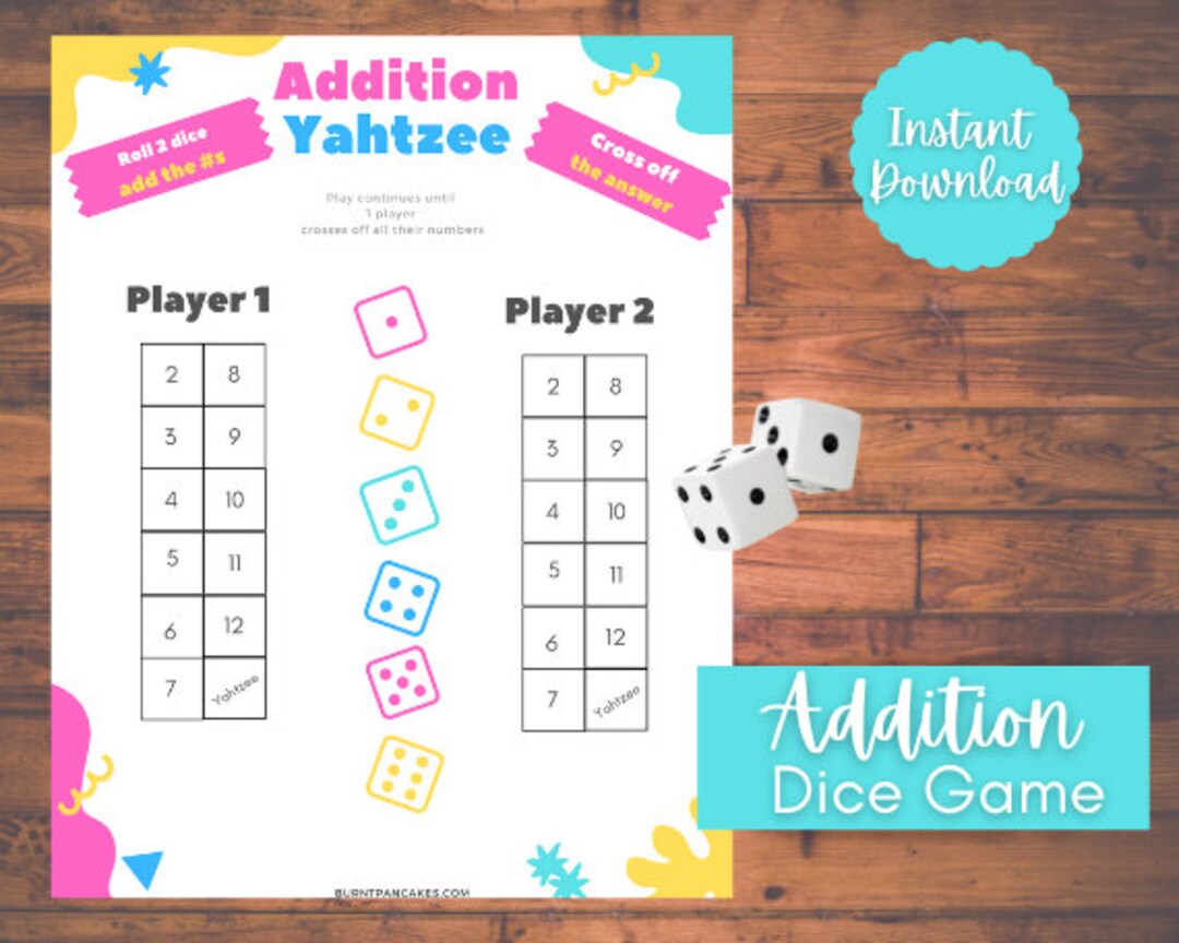 Addition Dice Game for Kids Instant Download Fun and Easy Game to