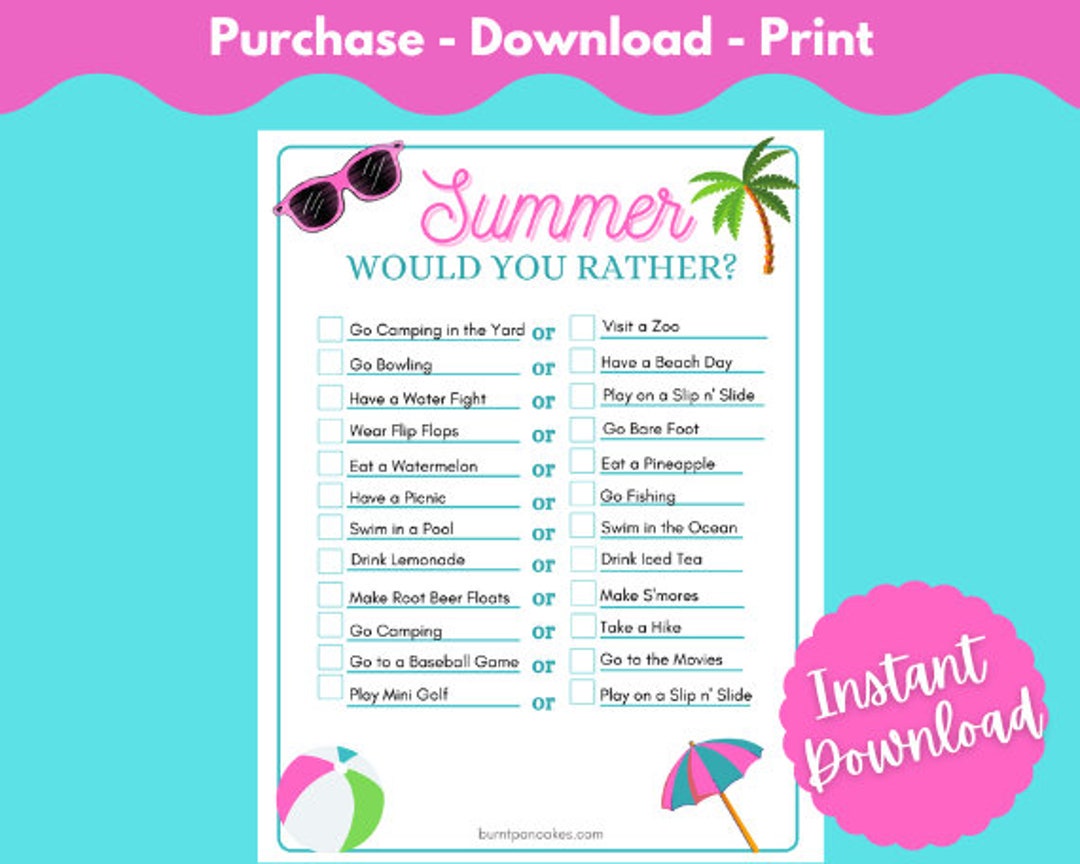 Printable summer would you rather questions for kids - Chevron Lemon