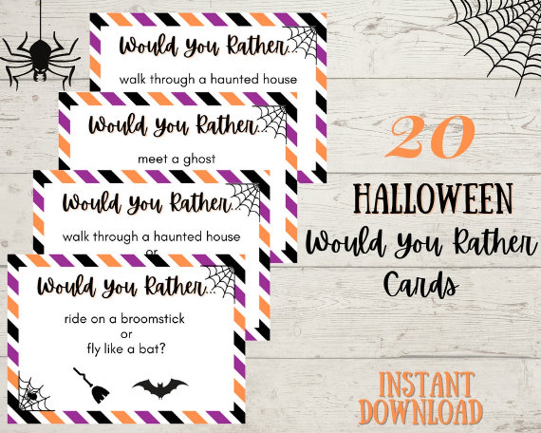 Halloween Would You Rather Cards  Printable Game  This or