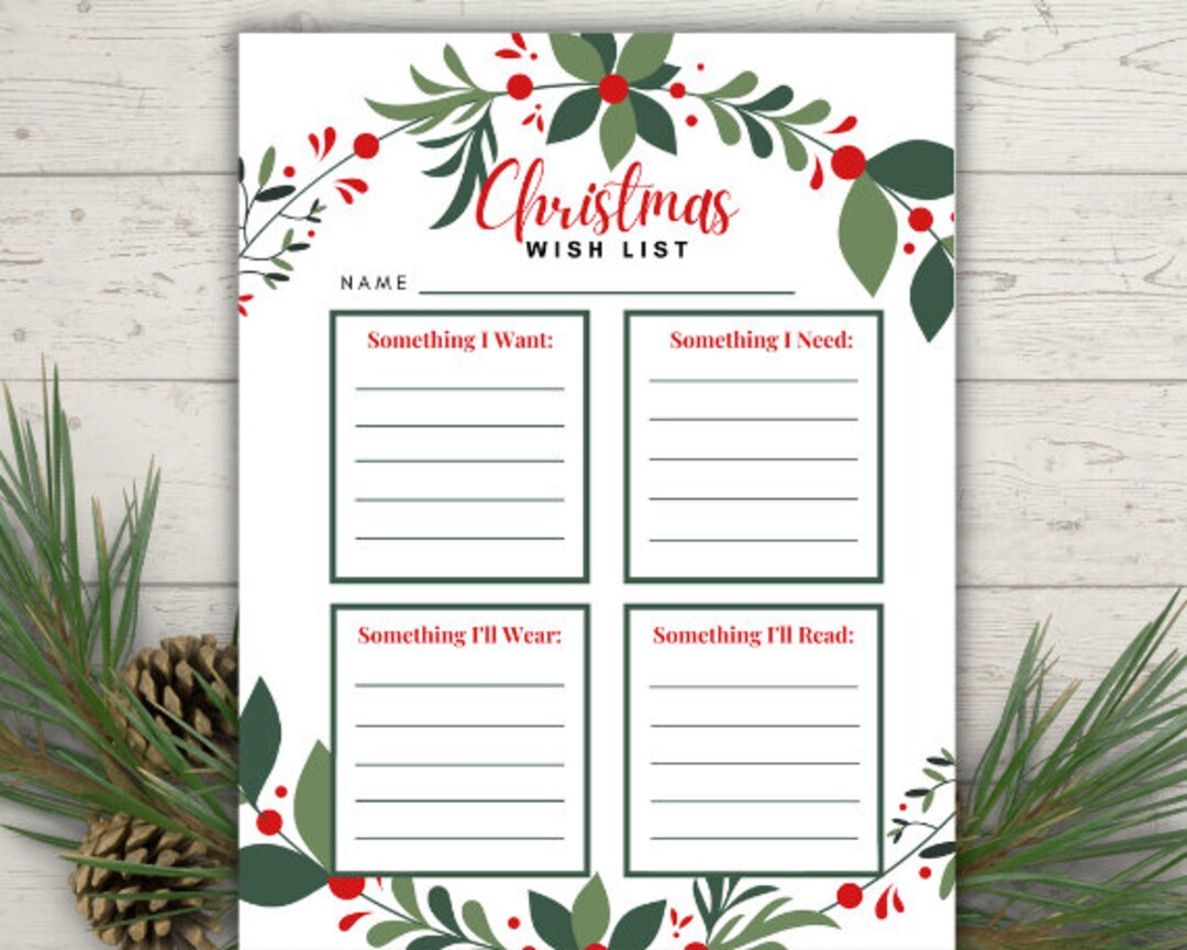 Christmas Wish List | Printable Template | Christmas Download | Santa ...