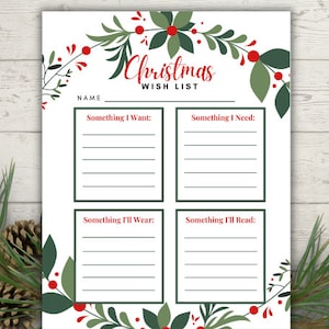 Lista de deseos de Navidad / Plantilla imprimible / Descarga de Navidad / Lista de deseos de Papá Noel / Lista de vacaciones / Descarga de vacaciones para niños