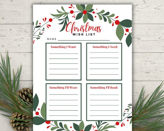 Christmas Wish List Printable Template Christmas Download | Etsy