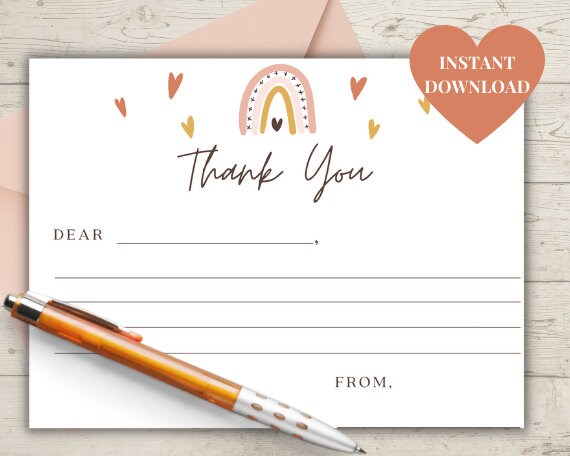 Thank You Note for Kids Notecard Template PRINTABLE | Etsy